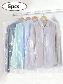 5 件装防尘罩，塑料透明防尘袋，透明服装防尘罩，挂式服装袋，透明西装防尘罩袋，塑料挂式衣服收纳袋，适用于衬衫、西装、连衣裙、外套，便携式防尘服装袋返校用品 - 白色 - 查看 1