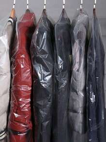 5 件装防尘罩，塑料透明防尘袋，透明服装防尘罩，挂式服装袋，透明西装防尘罩袋，塑料挂式衣服收纳袋，适用于衬衫、西装、连衣裙、外套，便携式防尘服装袋返校用品 - 白色 - 查看 4