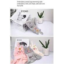 4pcs Hanging Cute Korean Pig Embroidered Coral Fleece Hand Towels, Absorbent Kitchen Cleaning Cloths - Multicolor - View 8