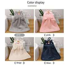 4pcs Hanging Cute Korean Pig Embroidered Coral Fleece Hand Towels, Absorbent Kitchen Cleaning Cloths - Multicolor - View 7