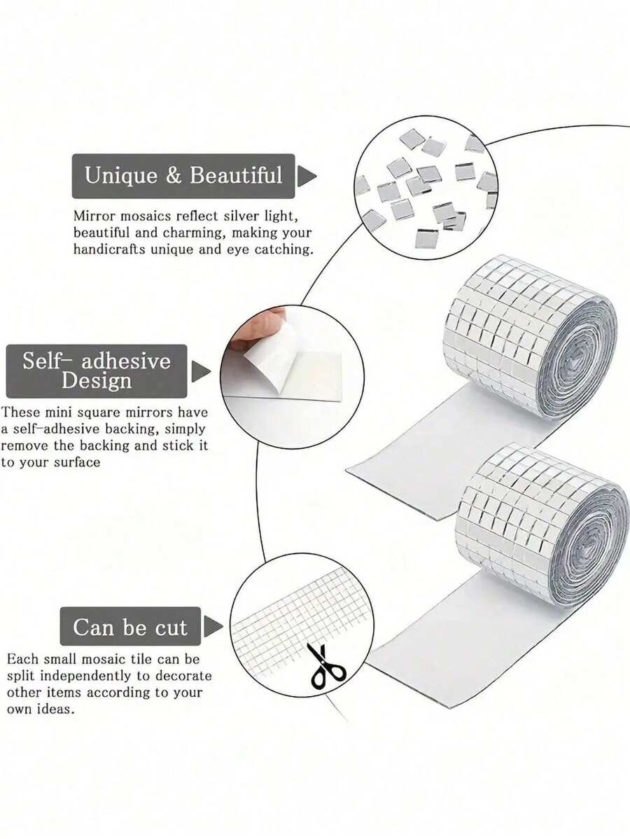 1 Roll 1464pcs SelfAdhesive Silver Mirror Glass Mosaic Wall Sticker