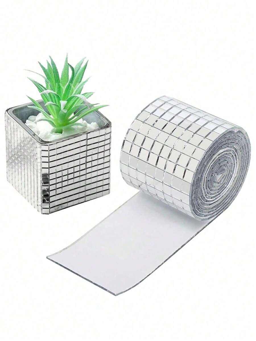 1 Roll 1464pcs SelfAdhesive Silver Mirror Glass Mosaic Wall Sticker