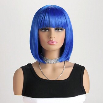 Women's Fashionable Natural Short Curly Blonde 12-Inch Synthetic Hair Bob Hairstyle With Air Bangs And Interior Curls, Suitable For Cosplay, Halloween Parties, And Costume Parties