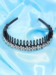 1 Pieza Diadema Negra Antideslizante Para Niñas Con Decoración De Pedrería Para Fijar El Cabello Del Bebé - Negro - Ver 1