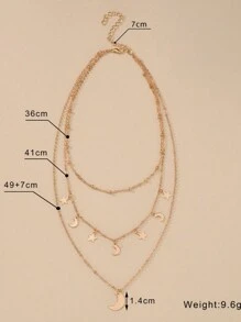 圓形吊墜多層項鍊 - 金黃色 - 查看 5