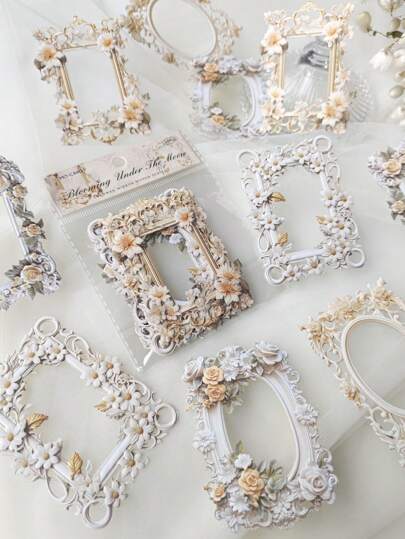 10pcs/Pack Vintage Hollow Out Flower Decorative Material Paper Wavy Cardstock For Diy Scrapbooking Back To School