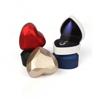 A Heart-Shaped Led Earring Box Red Blue Gold Ring Box Ring Box Engagement Ring Box Valentines