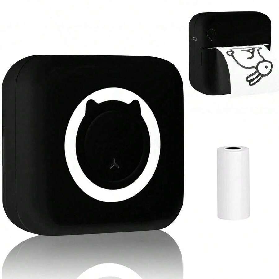 2PCS/SET Sticker Printer - Mini Thermal Printer, Sticker Maker Machine, Portable BT Pocket Phone Printer, Study Supplies For Anatomy Flashcards, DIY Journal, Photos, Notes, Kids Gift - Square Black +1 Printing Paper - View 1