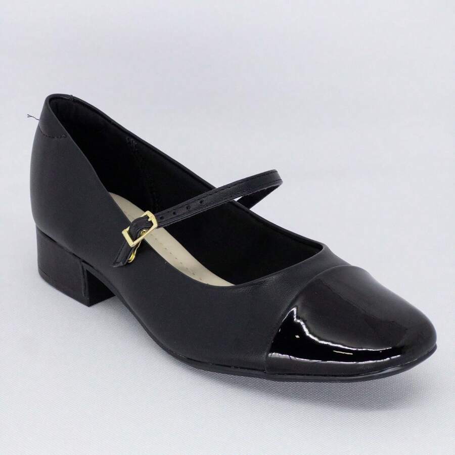 Sapatilha Moleca Feminina Mary Jane Salto Bloco Grosso - Preto - Visão 1