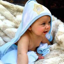 1 Set Baby Hooded Towel With 5 Burp Cloth Swaddle Blanket Baby Shower For Boy And Gift 30x30inch - Baby Blue - View 2