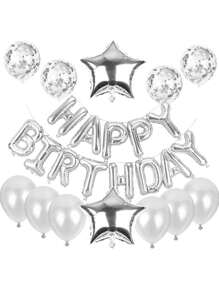 25 件 16 英寸生日字母和星星印花乳胶气球套装，派对装饰，返校情人节 - 彩色 - 查看 11