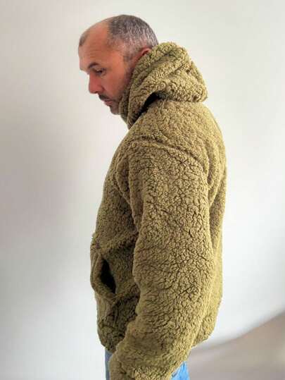 jaqueta de masculino sherpa top com capuz e bolso pra frio