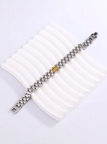 1pc Simple Stainless Steel Gold-Tone Crown Detail Bracelet - Gold - View 4
