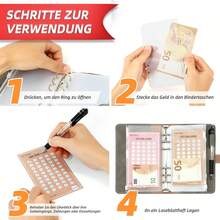 Geld Sparen Challenge Buch mit 8 Sparchallenges (24er Set) - Budget Planner Deutsch Challenges - Spar Challenge für Budgetplaner - Finanzplaner Haushaltsbuch - Cash Stuffing - Budget Binder A6 Leder - Blau - Übersicht 8