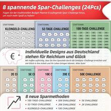 Geld Sparen Challenge Buch mit 8 Sparchallenges (24er Set) - Budget Planner Deutsch Challenges - Spar Challenge für Budgetplaner - Finanzplaner Haushaltsbuch - Cash Stuffing - Budget Binder A6 Leder - Blau - Übersicht 6