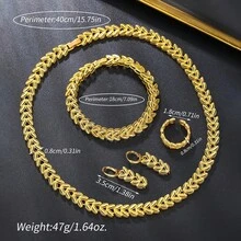 4件金飾品套裝適用於女士和女孩,精美的吊墜耳環,優雅的指環,18k手鐲和項鍊,完美的時尚周年慶生日派對禮物,時尚的珠寶套裝 - 項鍊手鍊套裝 - 查看 3