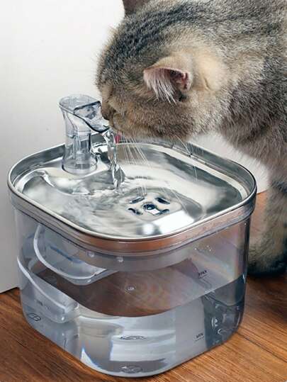 2L/68OZ/0.53 Galón Fuente para mascotas de acero inoxidable con flujo de agua ajustable, se puede comprar el elemento de filtro de repuesto