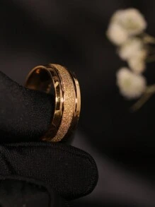 1 Nhẫn Thép Không Gỉ Mờ 8 Mm, Phong Cách Đơn Giản Màu Vàng 18K Vòng Rộng, Unisex - Vàng - Xem 6