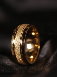 1 Nhẫn Thép Không Gỉ Mờ 8 Mm, Phong Cách Đơn Giản Màu Vàng 18K Vòng Rộng, Unisex - Vàng - Xem 5