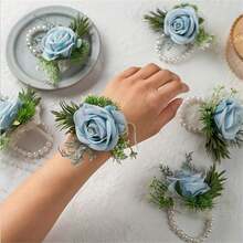 Bộ 6 chiếc hoa cài tay và vòng tay kiểu cô dâu/phù dâu, đính ngọc trai giả và hoa thật, thích hợp cho đám cưới/tiệc tùng/lễ hội, ngày Valentine. - Màu be - Xem 16