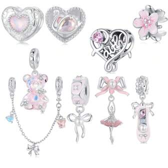 WOSTU 1pc 925 Sterling Silver Ballet Girl Heart Bead Or Ballet Shoe Bow Stopper Beads Chain Swan Charm Bead For Women DIY Bracelet And Necklace Fine Jewelry Gift Pink Charm Series Wedding Bridal Jewelry