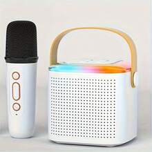 1pc Y1 Portable Model Wireless Bluetooth Speaker Small Singing Karaoke Home Microphone Audio Integrated Microphone Home KTV Set - White - View 10