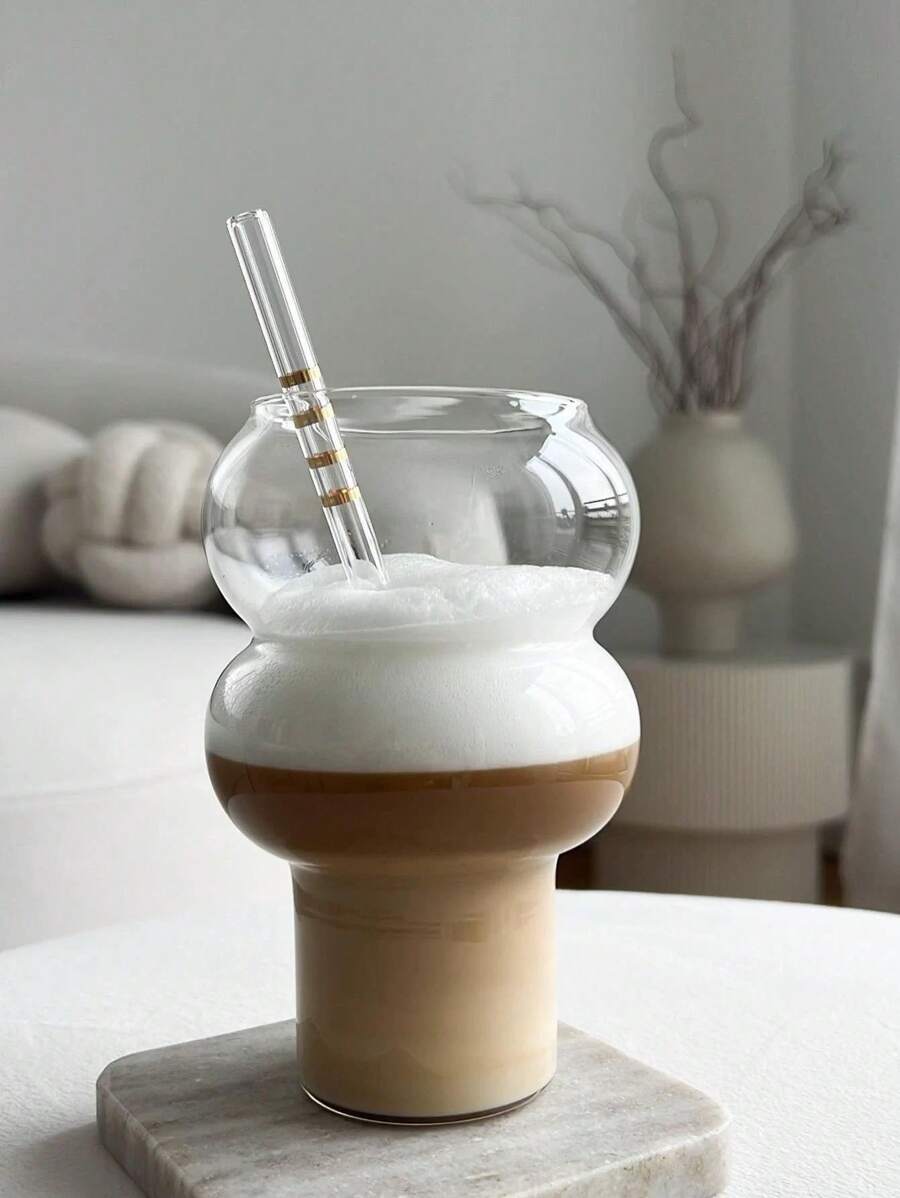 520ml Transparent Glass Cup For Milk, Beverage, Cocktail, Juice, Creative And Personalized Design, Home Use, No Straw Included - Clear - View 1