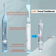 3 In 1 Portable Travel Toothbrushes With Built-In Refillable Toothpaste Tube, Built-In Toothbrush Case, Extra Soft Bristles And 1 Cleaning Brush - Multicolor - View 6