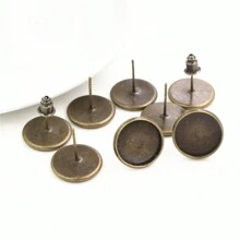 20pcs 6-20mm Inner Size Round Earring Studs Blank Base Tray DIY Earrings Jewelry Making Accessories With Earring Pins Back Stoppers