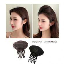 1 件棕色/黑色刘海蓬松发型制作器，隐形蓬松发垫海绵夹，适合女性日常佩戴发饰、美发工具