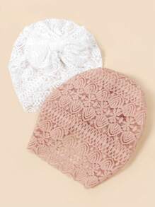 2pcs Baby & Children Breathable Soft Raised Flower Mesh Bowknot Elastic Hat For Spring And Summer - Multicolor - View 2