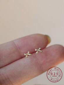 1 Pair S925 Sterling Silver Polished Cute Mini Butterfly Stud Earrings For Women