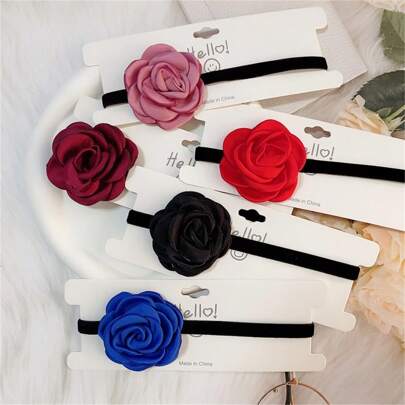 BMOR Elegante collana choker in velluto, collana vintage con fiore a rosa, collana corta a catena per clavicola da donna, gioiello da collo alla moda per matrimoni, regalo di San Valentino