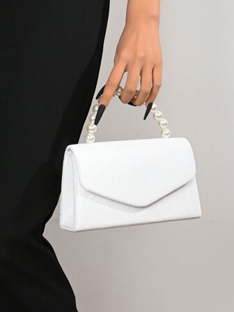 Women's Luxury Plush Evening Clutch Bag With Faux Pearl Handle, Tready Bride Bag, Perfect For Party, Wedding, Prom, Dinner/Banquet, Tready Party Bag & Bride Bag, Perfect For Party, Wedding, Prom, Dinner/Banquet, Matching With Wedding Dress, Formal Dresses, Prom Dress, Birthday Dress, Women Dress Party, Elegant Pearl Clutch, Prom Bag