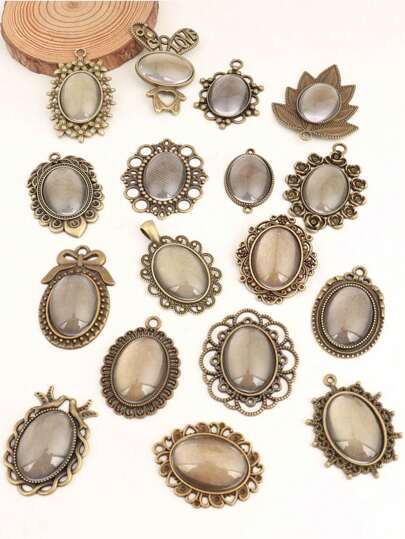 20入組復古合金花卉寶石鑲嵌橢圓形玻璃圓頂托座,適用於diy手鏈,項鍊,珠寶製作