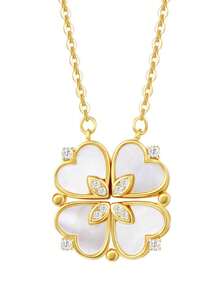 1 件多款式女式三葉草鈦鋼項鍊,簡約鎖骨鏈,可拆卸,簡約精緻 - 金色 - 查看 3