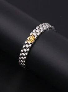 1pc Simple Stainless Steel Gold-Tone Crown Detail Bracelet - Gold - View 1