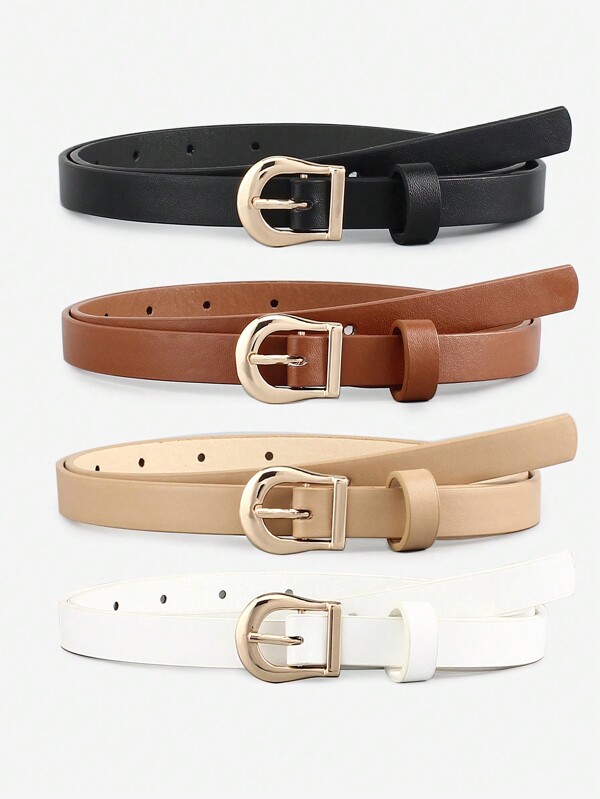 4pcs Women Metal Buckle Casual Belt For Daily Life Summer, School
