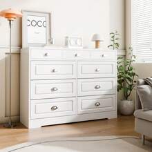 JAMFLY Drawer Double Dresser, Wooden Dresser For Bedroom, Wide Chest Of Drawers With Metal Handles, Storage Organizer Dresser, Nursery Dresser, TV Stand Storage Chest For Living Room, Hallway - 9抽屜-白色 - 查看 9
