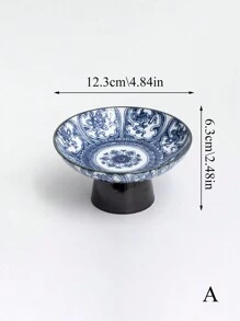 1 pièce Assiette à fruits vintage en céramique, assiette à gâteau et dessert bleu et blanc sur pieds hauts pour le salon, plat à collation en tant que cadeau de Noël souvenir
