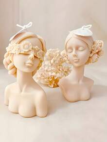 3D水晶矽膠模具，可滴膠製作盲蒙少女玫瑰花蠟燭，香薰蠟燭座，桌上雕像，樹脂/石膏工藝裝飾模具 - 白色矽膠模具 - 查看 1