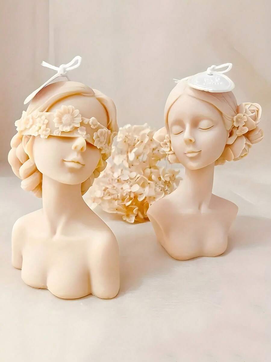 3D水晶矽膠模具，可滴膠製作盲蒙少女玫瑰花蠟燭，香薰蠟燭座，桌上雕像，樹脂/石膏工藝裝飾模具 - 白色矽膠模具 - 查看 1