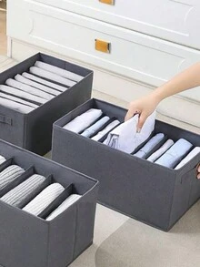 1 件灰色无纺布可折叠衣物收纳盒，带手柄和 PP 板隔板 - 灰色 - 查看 5