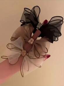 3件套女士多色水钻网纱蝴蝶结发圈套装，优雅情人节发绳，休闲马尾辫发饰，弹性发带，家居美发饰品 - 彩色 - 查看 12