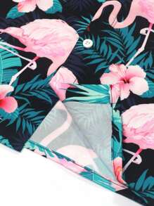 Tween Boy Summer Loose Short Sleeve Casual Hawaiian Beach Shirt And Shorts Set