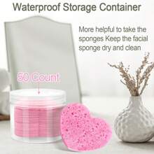 50-Count Compressed Face Sponge Natural Face Exfoliator Disposable Face Sponge For Cleansing Round Soft Face Cleansing Pad With Storage Container For Home And Travel.