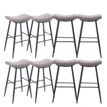 Linen Dining Chairs, Multifunctional Counter Height Bar Stools Without Back, Metal Legs, Upholstered Dining Chairs, Kitchen Breakfast Bar Stools With Footrest For Kitchen Dining Room(Coffee, Set Of 8) - Cà phê - Xem 1