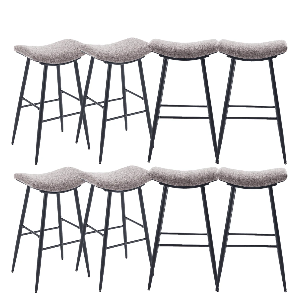 Linen Dining Chairs, Multifunctional Counter Height Bar Stools Without Back, Metal Legs, Upholstered Dining Chairs, Kitchen Breakfast Bar Stools With Footrest For Kitchen Dining Room(Coffee, Set Of 8) - Cà phê - Xem 1