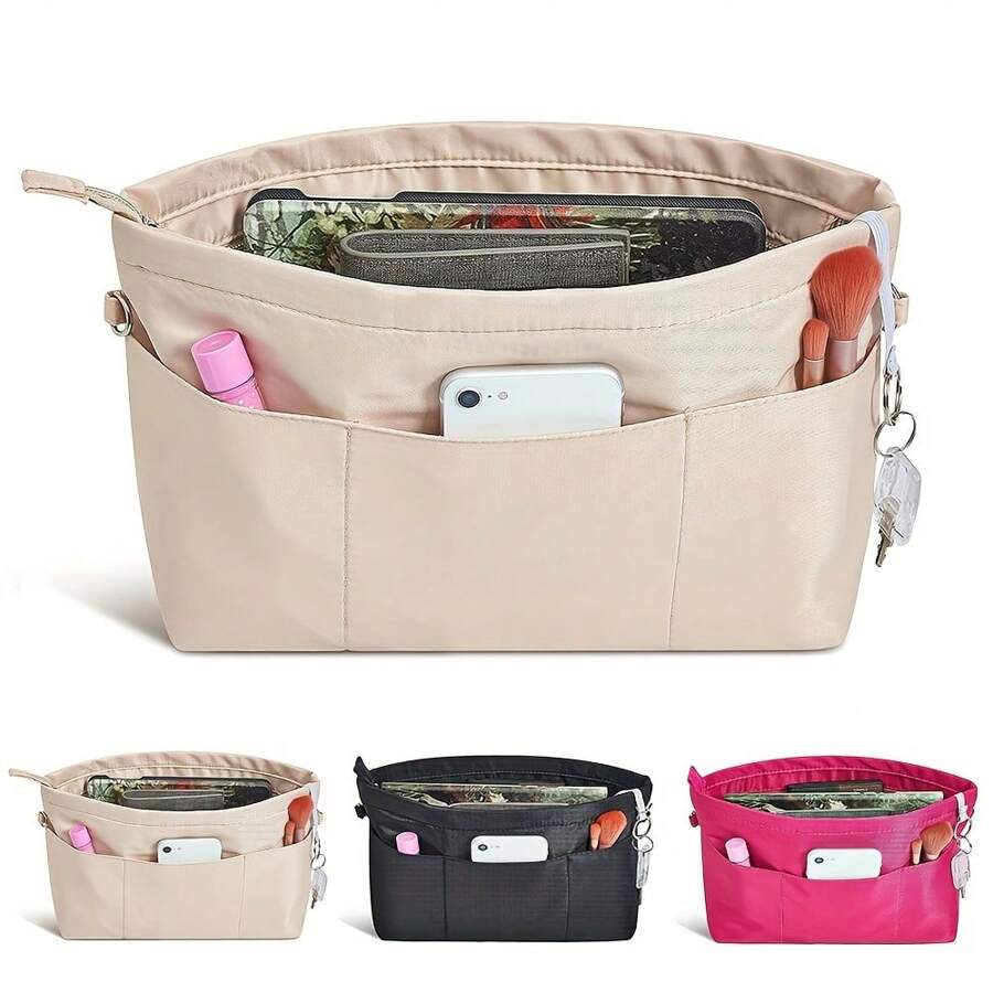 1pc Nylon Purse Organizer Tote Handbag 13 Pockets Cosmetic Bag Toiletry Bag Organiser