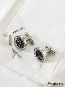 1 Par De Lujosos Y Encantadores Gemelos Franceses De Acero Inoxidable Con Incrustaciones Geométricas De Diamantes De Imitación, Adecuados Para La Temporada De Bodas, Gemelos Para Traje Formal Para Hombres, Regalo De Cumpleaños Del Día Del Padre Para Hombres - Gris - Ver 6